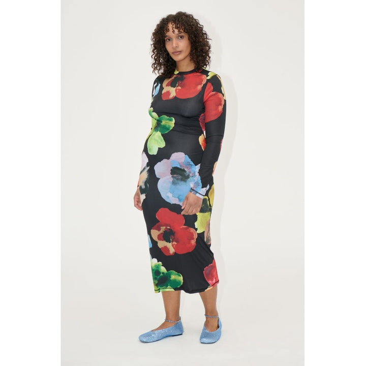 Stine Goya - Pullover Long Sleeve Midi Dress, 2244 Stocking Jersey - Watercolor Bloom Kjoler 