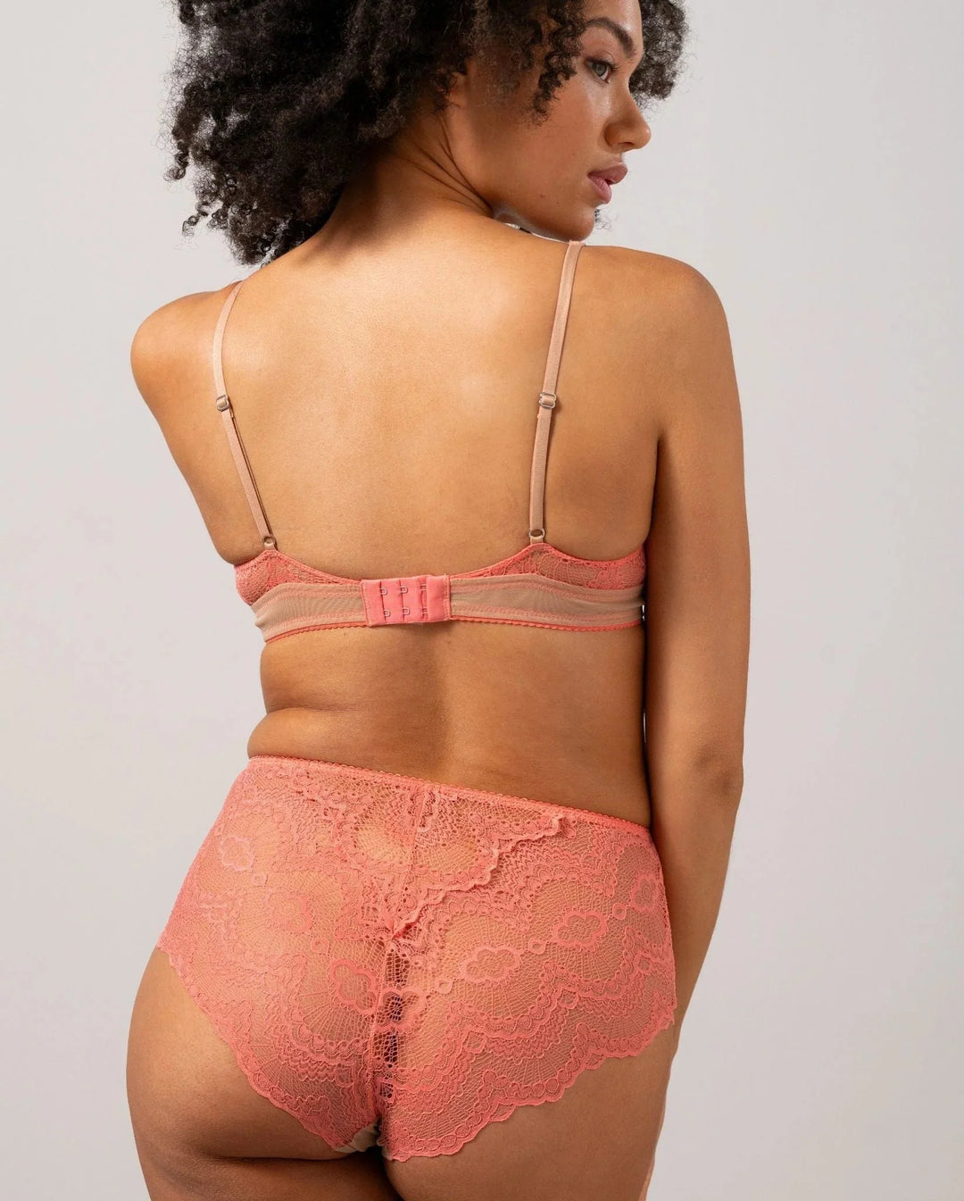 Understatement Underwear - Lace Mesh Highwaist Briefs - Coral/Sand Trusser 