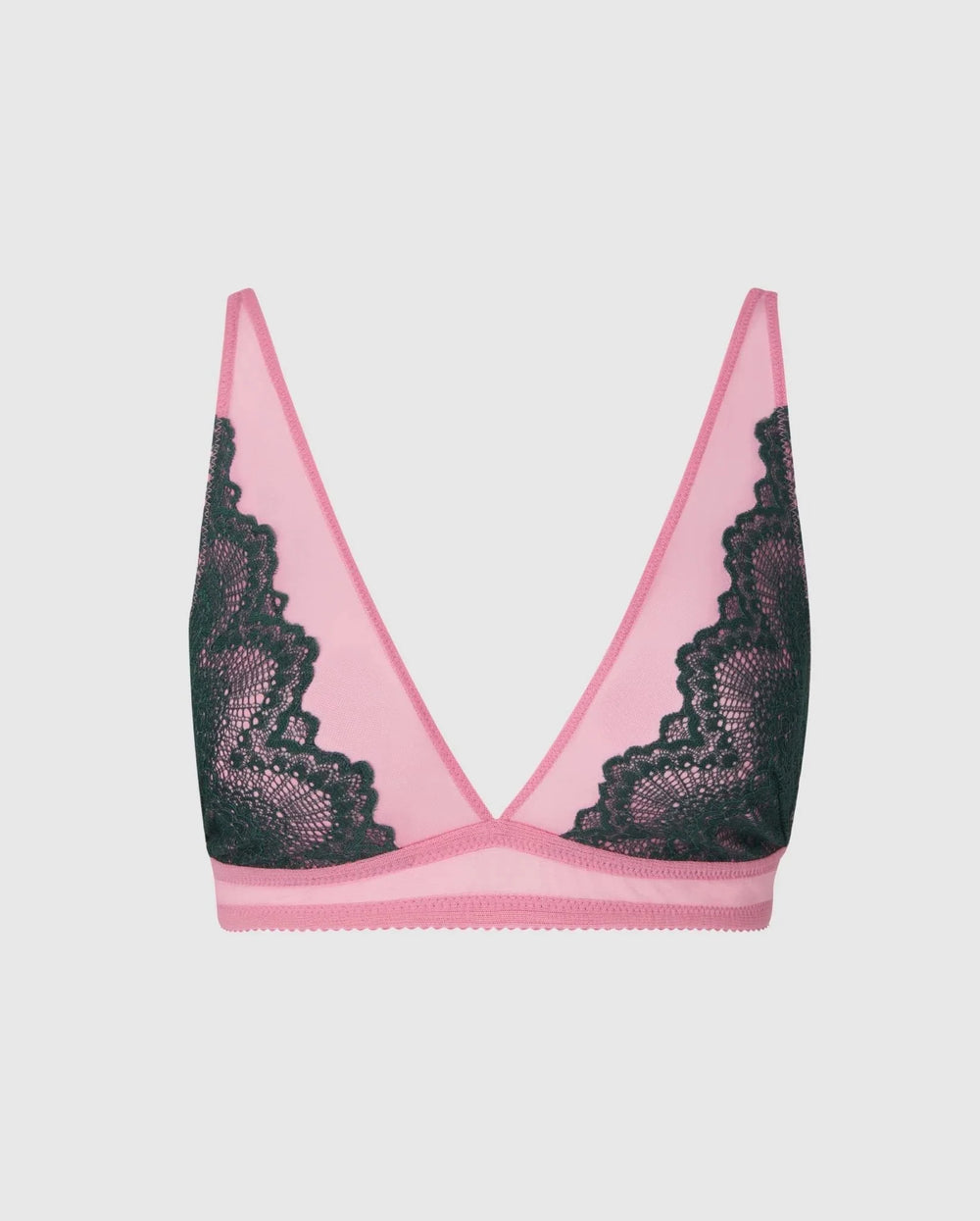 Understatement Underwear - Lace Mesh Plunge Bralette - Pine/Candy Pink BH 