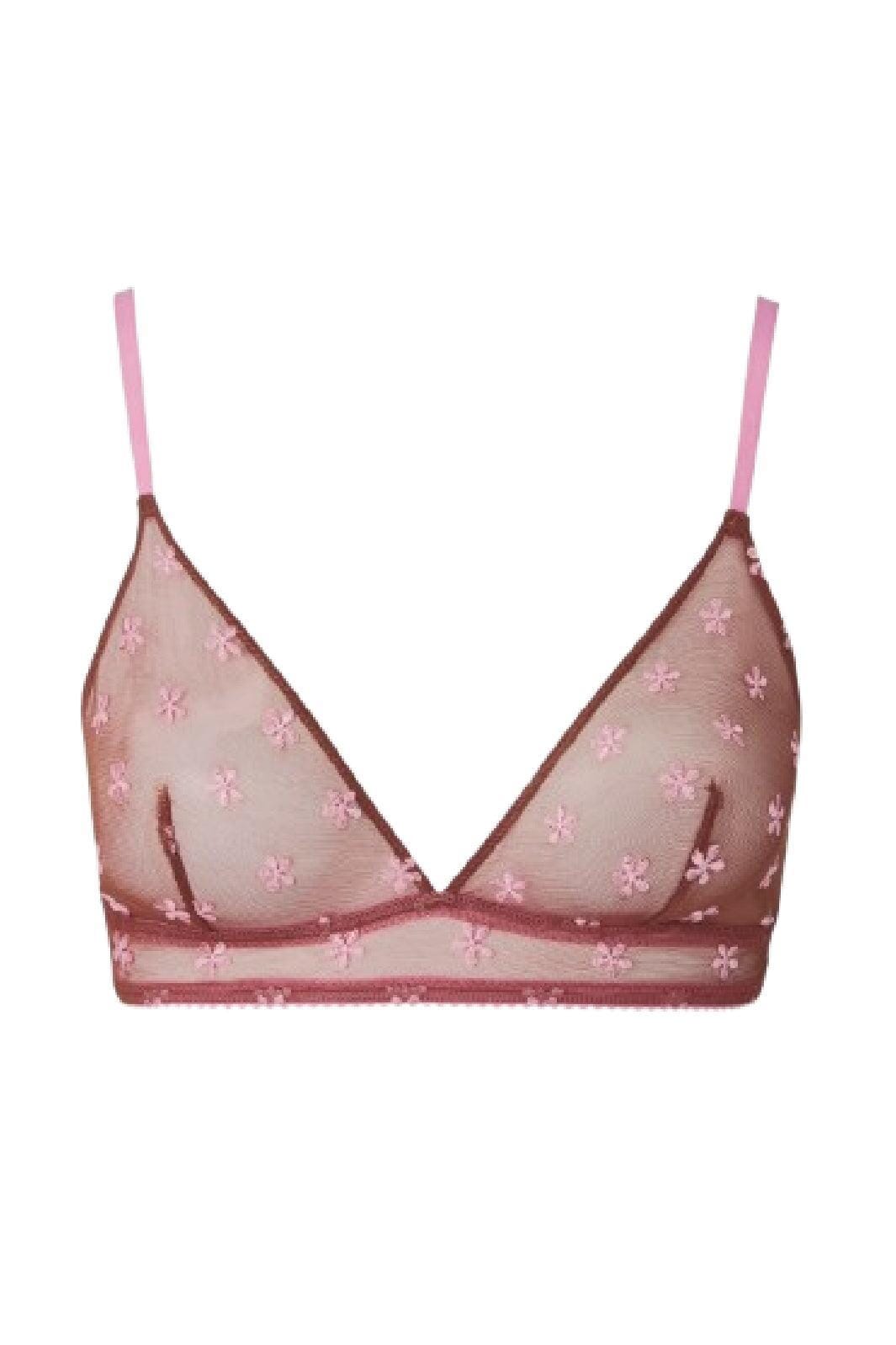 Understatement Underwear - Mesh Triangle Bralette - Mocha/Candy Pink BH 