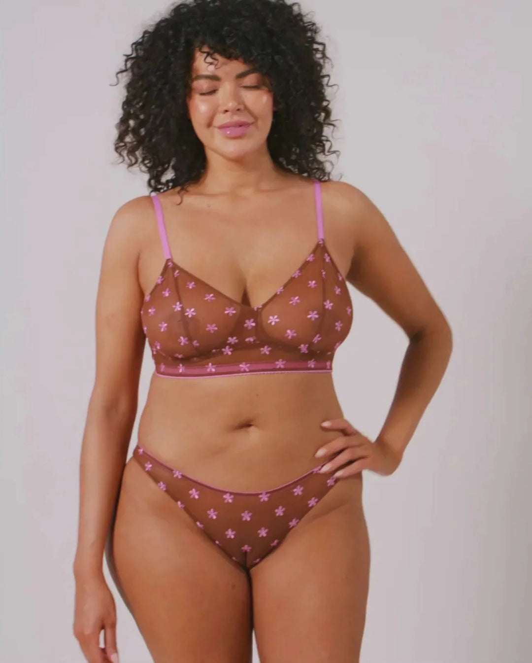 Understatement Underwear - Mesh Triangle Bralette - Mocha/Candy Pink BH 