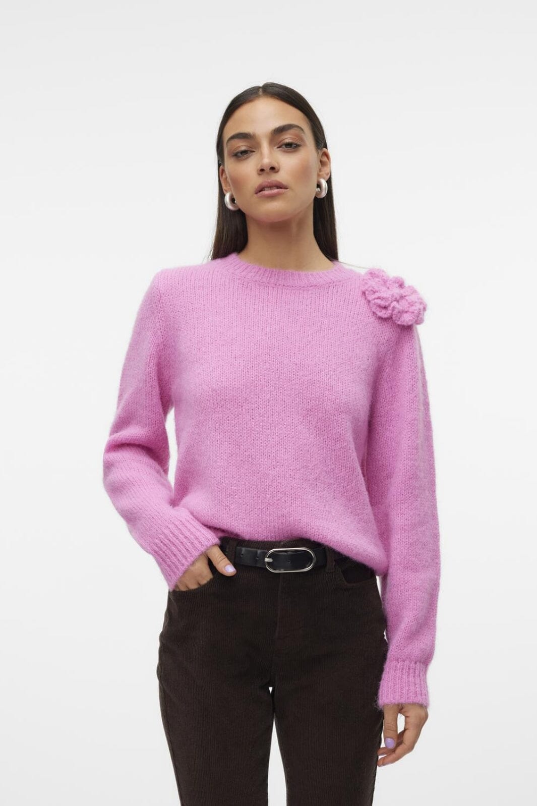 Vero Moda - Vmadia Ls O-Neck Flower Pullover - 4572643 Fuchsia Pink Strikbluser 