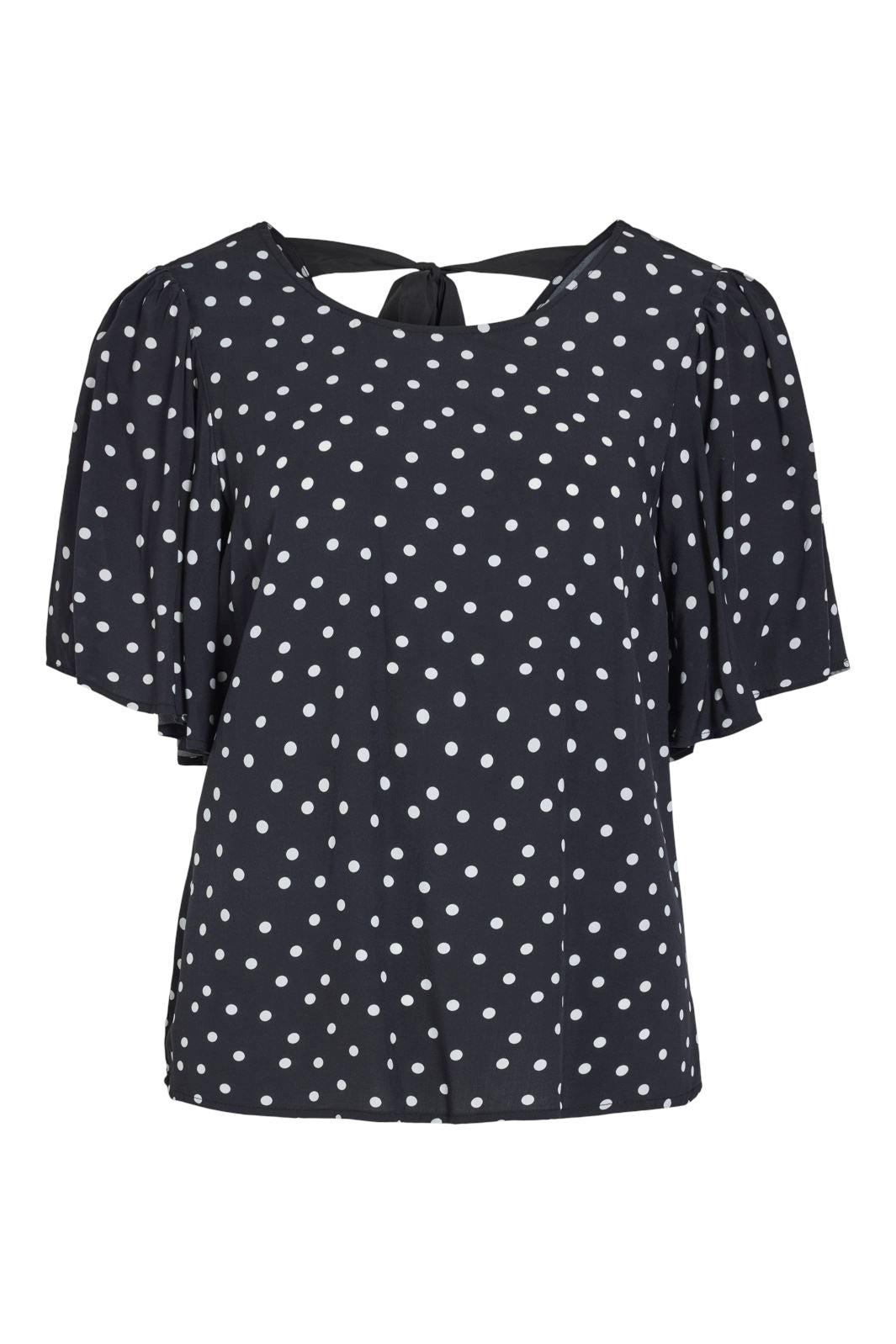 Vila - Vidolna 2/4 O-Neck Top - 4710032 Black Cloud Dancer Dots