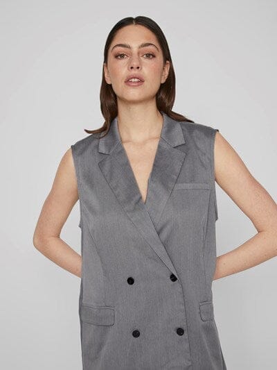 Vila - Vinaba Detailed Waistcoat - 4647467 Dark Grey Frakker 