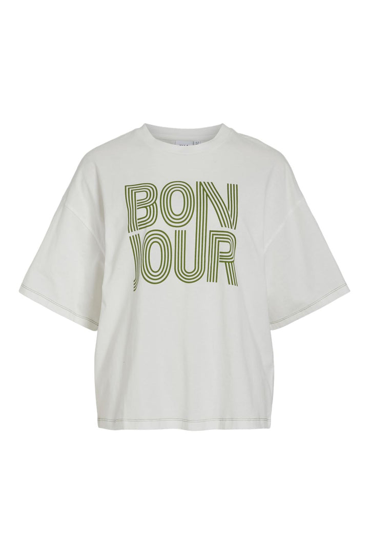 Vila - Visybil Bonjour O-Neck S/S T-Shirt - 4600862 Snow White Bonjour - Cactus