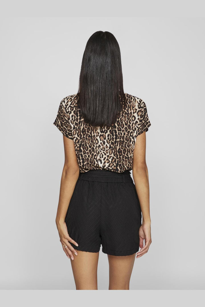 Vila - Ya S/S V-Neck Top - 4706824 Black Aop Leo