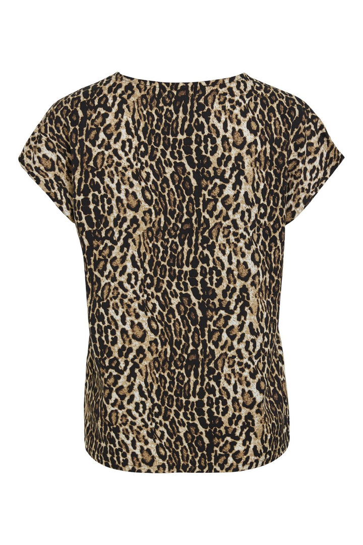 Vila - Ya S/S V-Neck Top - 4706824 Black Aop Leo