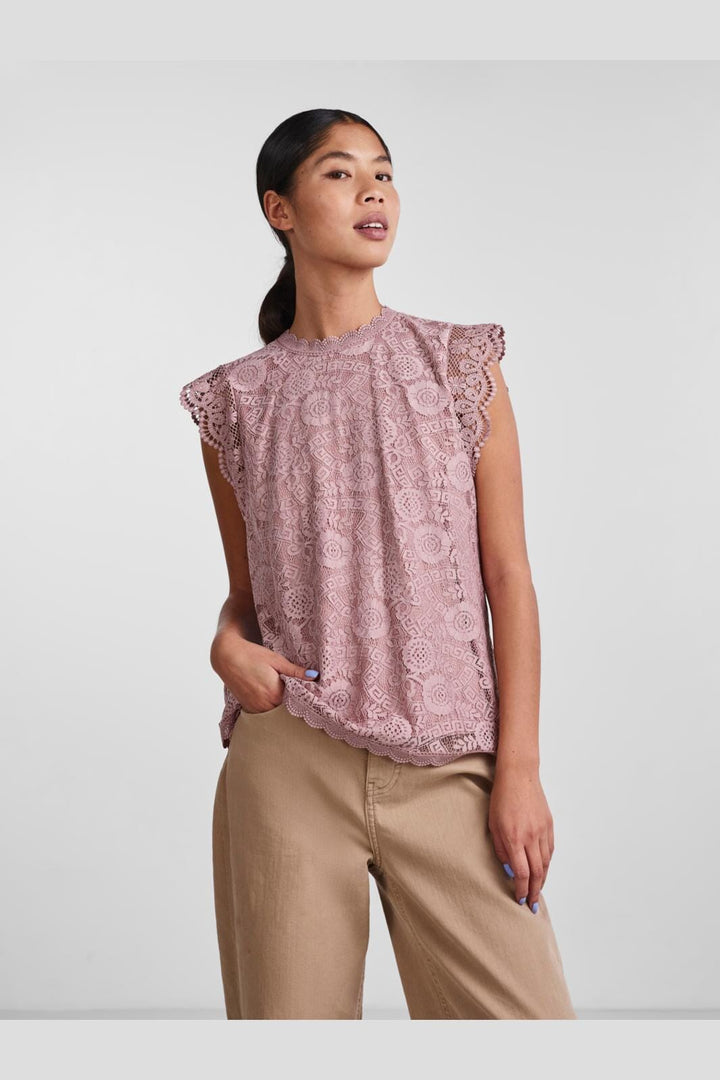 Pieces, Pcolline Sl Lace Top, Woodrose